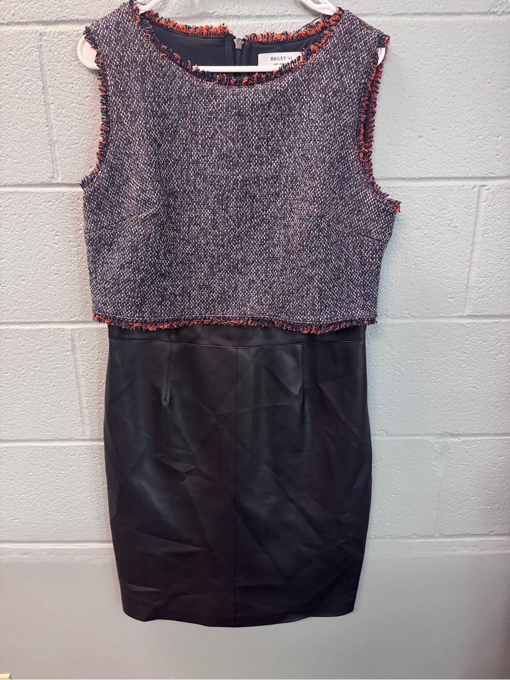Bailey/44 Tweed Faux Leather Mixed Media Shift‎ Dress Sz L
